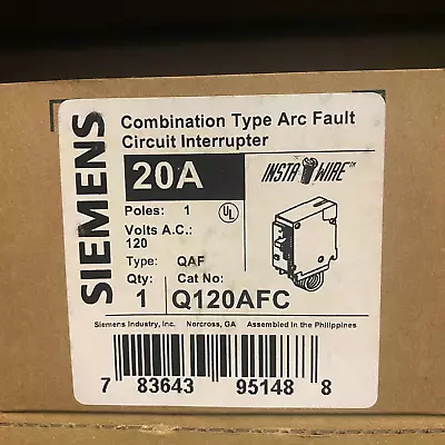 Buy Siemens Q120afc Breaker 1pole 20a Combo Arc Fault 120v New In Box Ready To Ship • 88$