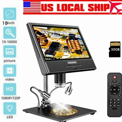 Buy 10  Inch LCD Digital Microscope 1080P 50X-1600X Coin Endoscope 32GB Metal Stand • 173.54$