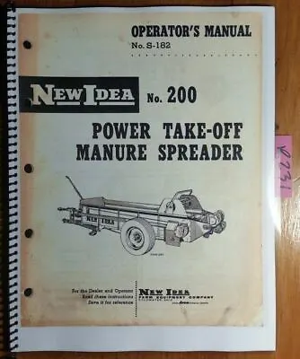 Buy New Idea 200 Manure Spreader Owner's Operator's & Parts Manual S-182 1/59 • 16.99$