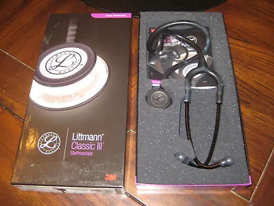 Buy 3M Littmann Classic III Monitoring Stethoscope Black Edition Black Stem 5803 • 100$