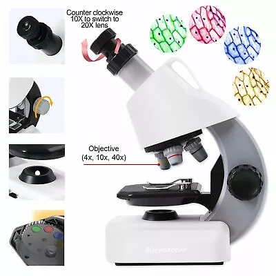 Buy FOUR E'S 2022 Student Microscope 40X-800X Cordless LED Illumination Lab Compound • 34.99$