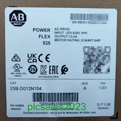 Buy 25B-D013N104 Allen-Bradley PowerFlex 525 5.5kW 7.5Hp AC Drive Sealed NEW • 540$
