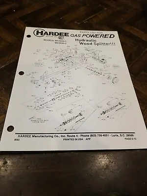 Buy Hardee Parts Manual Catalog Gas Powered Hydraulic Wood Splitter  • 20$