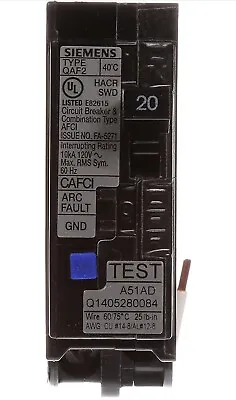 Buy New Siemens QA120AFC 20 Amp 1 Pole 120V Combo Arc Fault  Plug In Circuit Breaker • 40$