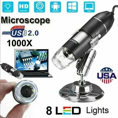 Buy 8 LED 1000X 10MP USB Digital Microscope Endoscope Magnifier Camera With Stand US • 15.43$