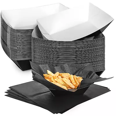 Buy 60 Pcs 2 Lb Paper Food Tray Black Disposable Paper Food Boats With 60 Pcs 12 X 1 • 19.99$