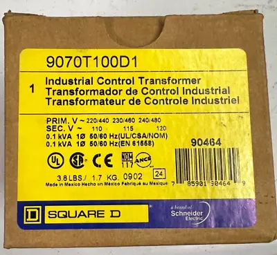 Buy NEW Square D 9070T100D1 Industrial Control Transformer 100va NIB • 75$