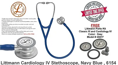 Buy Littmann Cardiology IV Stethoscope, Navy, 6154 With Free Kit • 190.99$