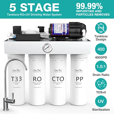Buy SimPure T1-400 GPD UV Reverse Osmosis Tankless RO Water Filter System Under Sink • 228.99$