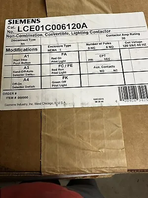 Buy Siemens LCE01C008120A, 120v Coil, 8 Pole NO Lighting Contactor, 30A NEW • 799.99$