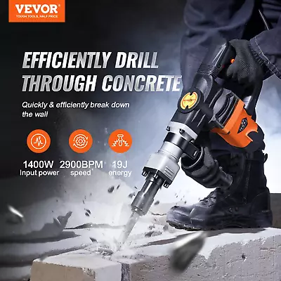 Buy VEVOR Demolition Jack Hammer Concrete Breaker 1400W Electric Hammer 2 Chisel Bit • 86.99$