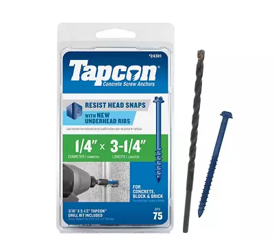 Buy Tapcon 1/4 In. X 3-1/4 In. Hex-Washer-Head Concrete Anchors (75-Pack) • 25.99$