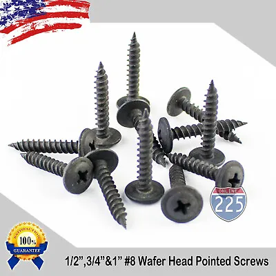 Buy #8 Black Wafer Head  Pointed Metal Screws (1/2  3/4  1 ) Phillips Truss Head USA • 10.99$
