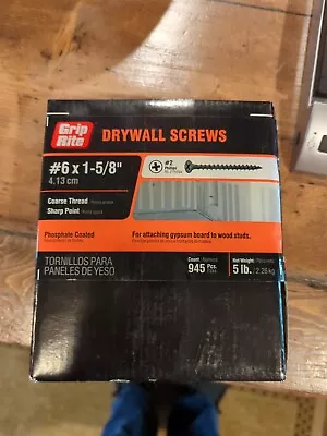 Buy NEW Grip-Rite #6 X 1 5/8  Drywall Screws Phillips  Head. Course Thread 5lbs New  • 19.50$