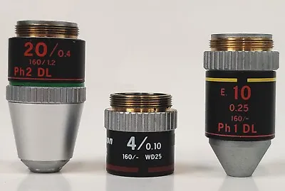 Buy Nikon TMS Inverted Microscope Objective Lens Set Ph1 10X, Ph2 20X DL, 4X • 111.75$