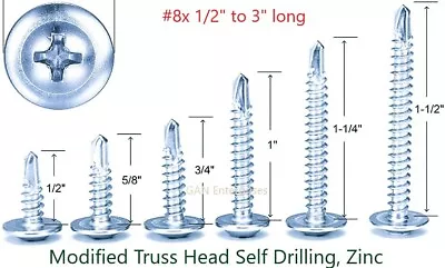 Buy Modified Truss Head #8 X 1/2  To 3  Phillips Self Drilling Screws, Zinc  • 8.99$