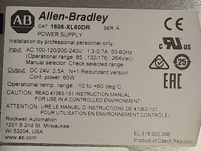 Buy 2018 Allen Bradley 1606-XL60DR /A Redundant Power Supply 24VDC 60W 2.5A Surplus • 55$