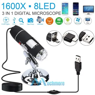 Buy 3IN1 1600X Microscope Digital Zoom Handheld Magnifier Video Camera W/ 8LED Light • 11.50$