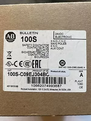 Buy Allen Bradley 100S-C09EJ304BC Safety Contactor, 4-Pole W/ Auxiliary Block, 24VDC • 139.99$