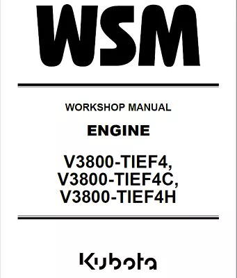 Buy Kubota Engine Service Manual V3800 TIER4 PDF Download/CD. SVL95-2S OEM • 19.99$