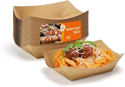Buy 50 Pack 3Lb Paper Food Trays, Disposable Food Boats Serving Trays Grease-Resista • 28.74$