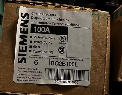 Buy Siemens Bq2b100l Breaker 2pole 100a 120/240v New In Box Ready To Ship • 330$