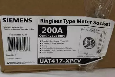Buy Siemens UAT417-XPCV 200 Amp 4 Jaw Ringless Type Meter Socket - New • 83.95$