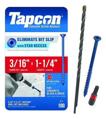 Buy Tapcon 3/16  X 1-1/4  Star Torx Head Concrete Anchor Screws 3169407V2 | 100 Pack • 20.75$