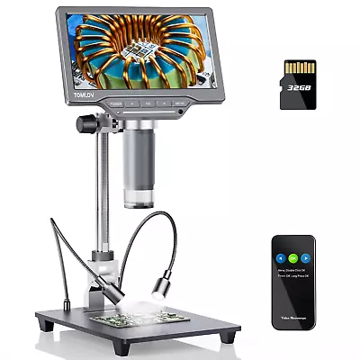 Buy 10'' Stand TOMLOV DM201 SE 7'' LCD Digital Microscope 1200X 12MP Coin Microscope • 99$