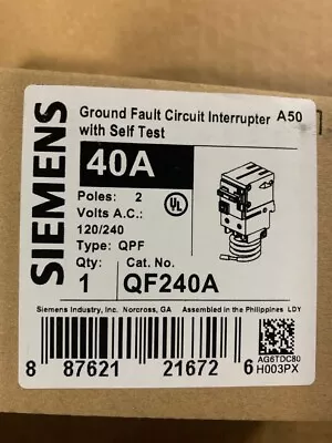 Buy Siemens QF240A Ground Fault Circuit Breaker 40 Amp 2 Pole 120 Volt QTY • 88.65$
