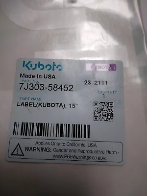 Buy Kubota 7J303-58452 Label Kubota White Kubota Logo (New Style) • 2$
