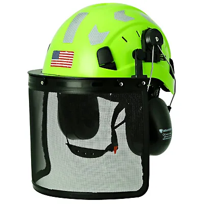 Buy Forestry Safety Helmet Chainsaw Hat With Mesh Shield Earmuffs Reflective Sticker • 62.99$