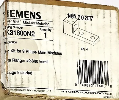 Buy SIEMENS LK31600N2 Set Of (4) Lug Kit For Power Meter Module Wire Range #2-600 • 110$