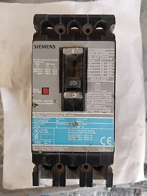 Buy Siemens ED63B050 50 Amp 25kA@480v 600v 3P Circuit Breaker Trips Fine  • 92$
