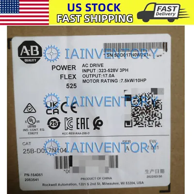 Buy New Allen-Bradley 25B-D017N104 PowerFlex 525 7.5kW 10Hp AC Drive • 834.99$
