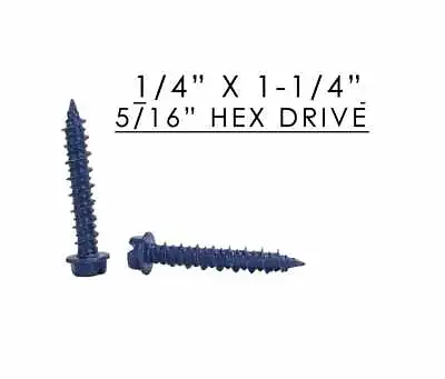 Buy (1,000) 1/4  X 1-1/4  Hex Washer Head Masonry Concrete Screw Tapcon Anchor Blue • 115.99$