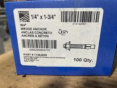 Buy (100) FASTENAL Concrete Wedge Anchor Bolts 1/4 X 1-3/4 W/Nuts & Washers • 29.95$