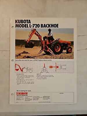 Buy Vintage 1978 Kubota L-720 Backhoe Sales Brochure Spec Sheet  • 8.46$