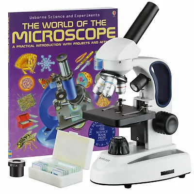 Buy AmScope 40X-1000X Student Compound Microscope Kit-Metal Frame, Slides, Book • 128.99$