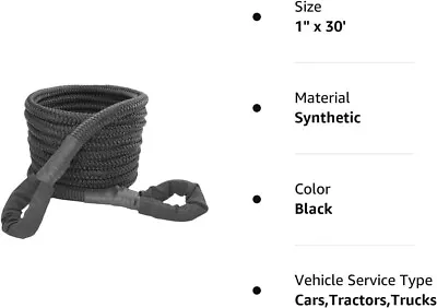 Buy 1  X 30 Ft HD Kinetic Recovery Tow Rope For Trucks, Jeeps, Cars, ATVs And UTVs • 43.19$