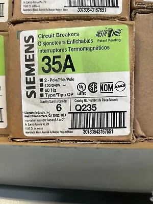 Buy BOX Of 6 Brand New Siemens Q235 2 Pole 35a Type Q Circuit Breaker • 65$