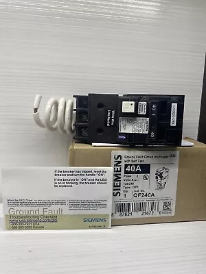 Buy SIEMENS  2 Pole 40 Amp 240V AC  Type QPF Plug On GFCI GFI  Breaker • 77$