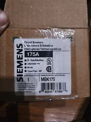 Buy SIEMENS MBK175 175A 240V MAIN CIRCUIT BREAKER 2 Pole Type QP NEW Never Used • 220$
