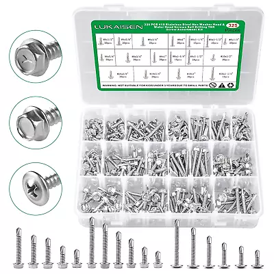 Buy Self Tapping Screws, 325 PCS -410 Stainless Steel #8#10 Hex Washer Head & Wafer • 29.43$