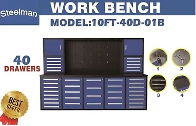 Buy Steelman 10' Storage Workbench Cabinet  W/40 Drawers 2 Cabinets  Free Shipping • 5,919.20$