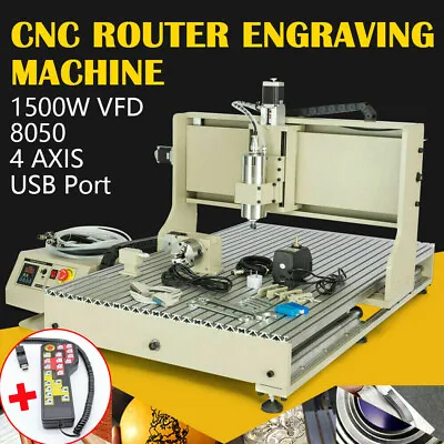 Buy 1500W 4 Axis 8050 USB Router Engraver VFD CNC Carving Milling Cutting Machine+RC • 2,140$