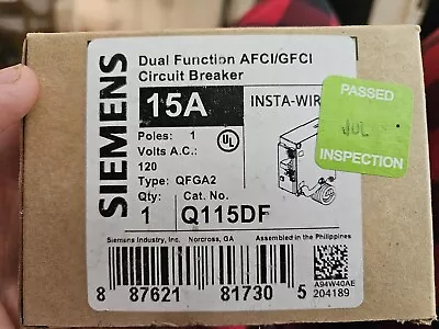 Buy Siemens ‎Q115DF AC 15A AFCI GFCI Breaker - Black (Two) • 23$