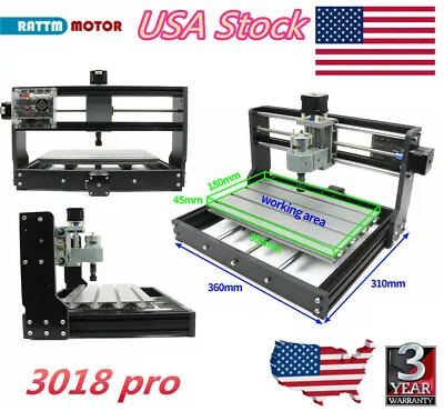 Buy 「US」CNC 3Axis 3018 Pro GRBL Laser Wood Router DIY Mini Milling Engraving Machine • 133$