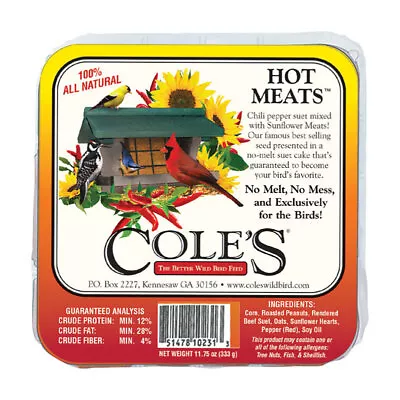 Buy Cole's Hot Meats Assorted Species Beef Suet Wild Bird Food 11.75 Oz • 12.27$