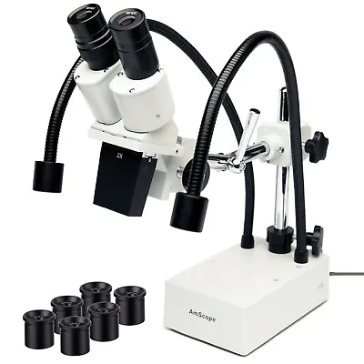 Buy AmScope 10X-40X Compact Fixed-Lens Stereo Boom Microscope + Dual Gooseneck LEDs • 247.99$